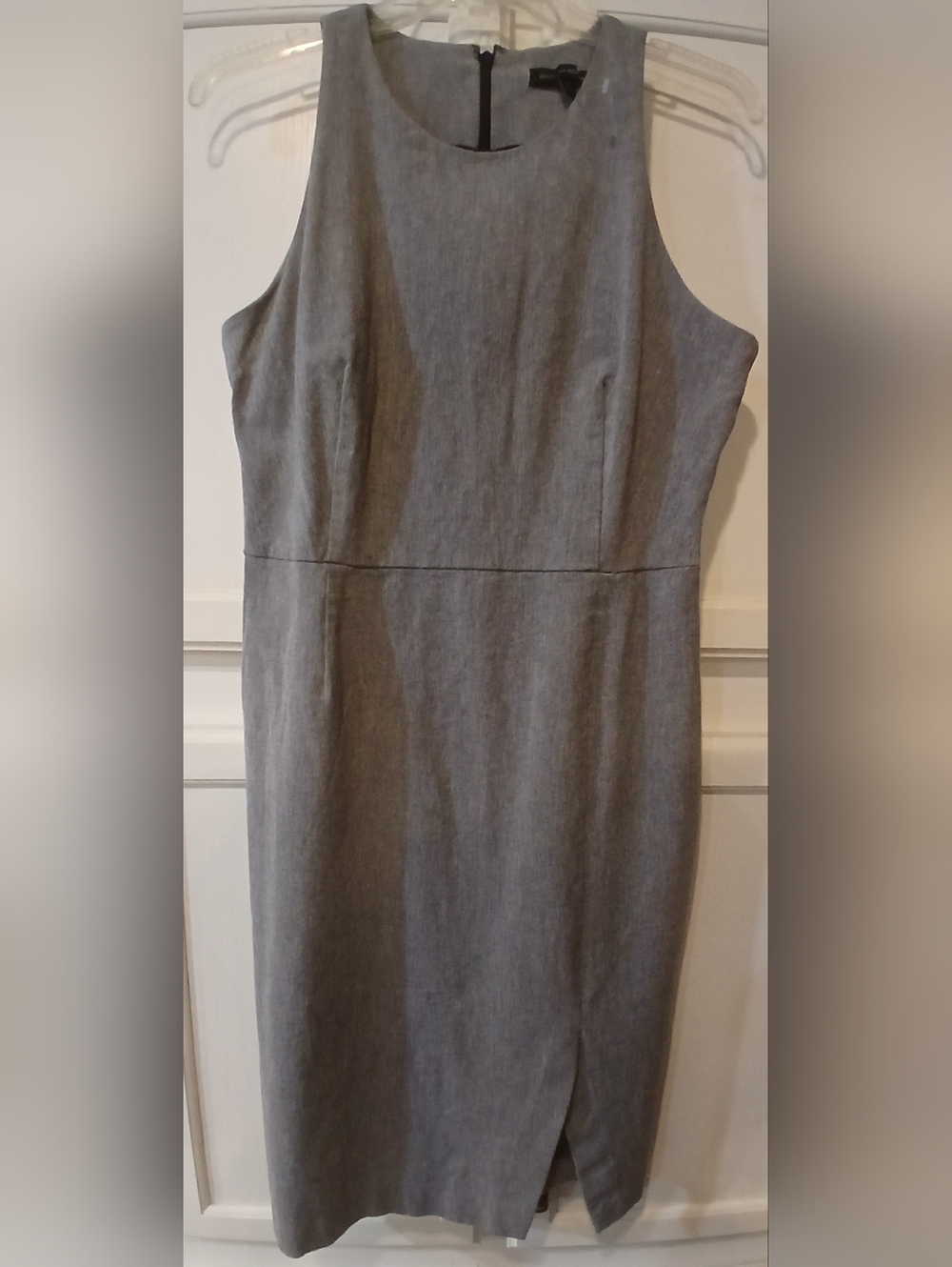 Banana Republic Sleeveless Sheath Dress in gray, knee-length, front slit size 10